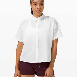 Lululemon Full Day Ahead Boxy Seersucker Button-Up Shirt White | Size 2